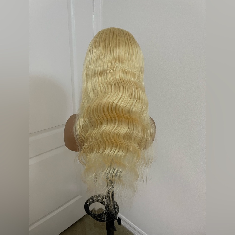 #613 Blonde 22” Silk Base, Full Lace Silk Top Human Hair Body Wave Wig